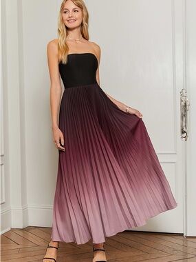 NWT Cupshe Strapless Ombre Pleated Maxi Dress - Black to Mauve size M